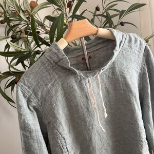 FLAX Mock Neck Pullover Top 100% Linen Green Women’s Medium